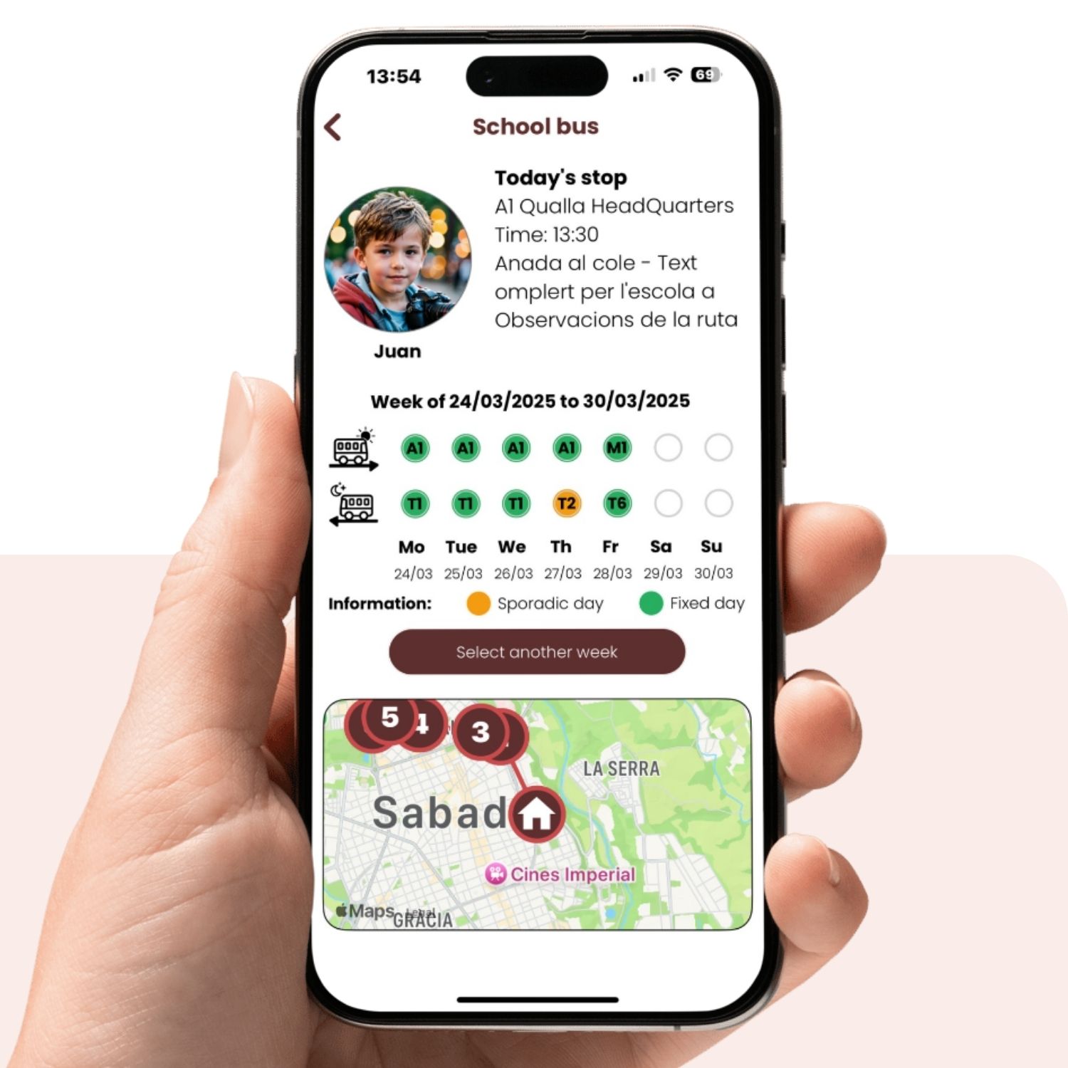 Qualla Family Autobus las familias ven el trayecto del autobus en directo